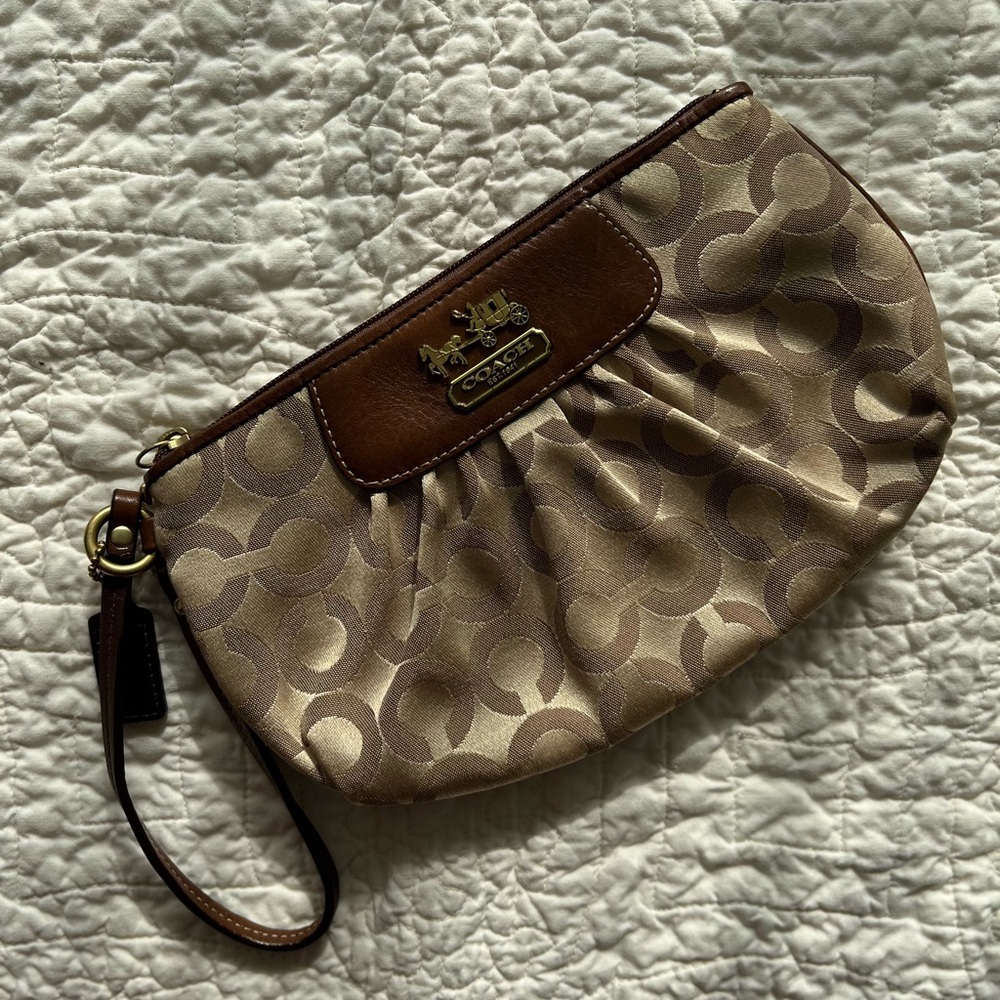 Coach Beige Brown Signature Wristlet